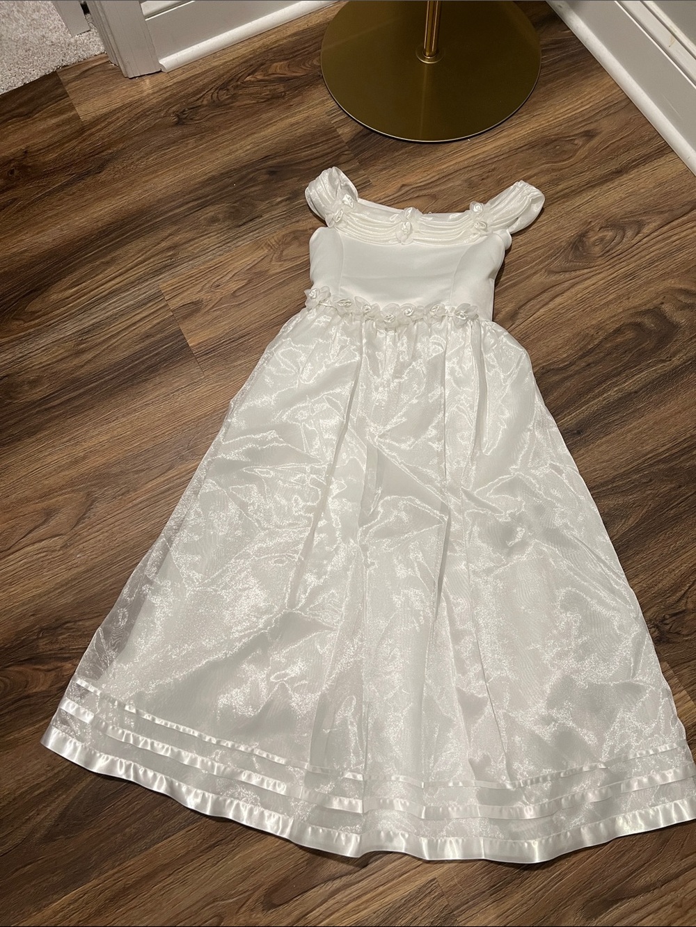 White Floral-Trim Girls' Special Occasion Dress